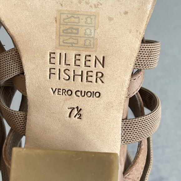 Eileen Fisher Fara Suede Leather Caged Sandals Block Heel Size 7.5 M Beige Tan - Picture 12 of 13